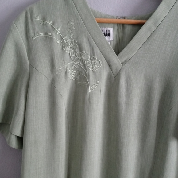 Leslie Fay Maxi dress women short Sleeves zipper Size18 Vintage Green Good Cond - Picture 2 of 6